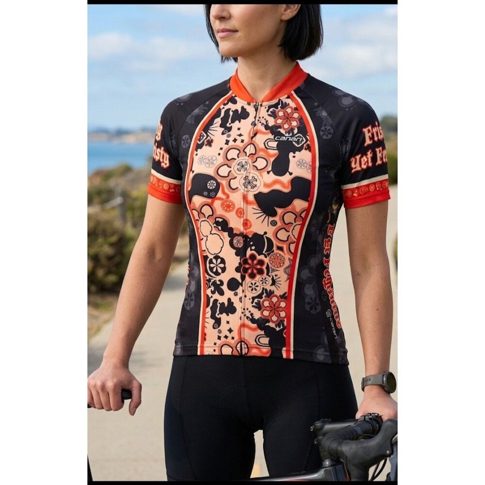 NWOT Canari Women Pullover 3 in zip Cycling Jersey Frilly Yet Feisty Limited Med